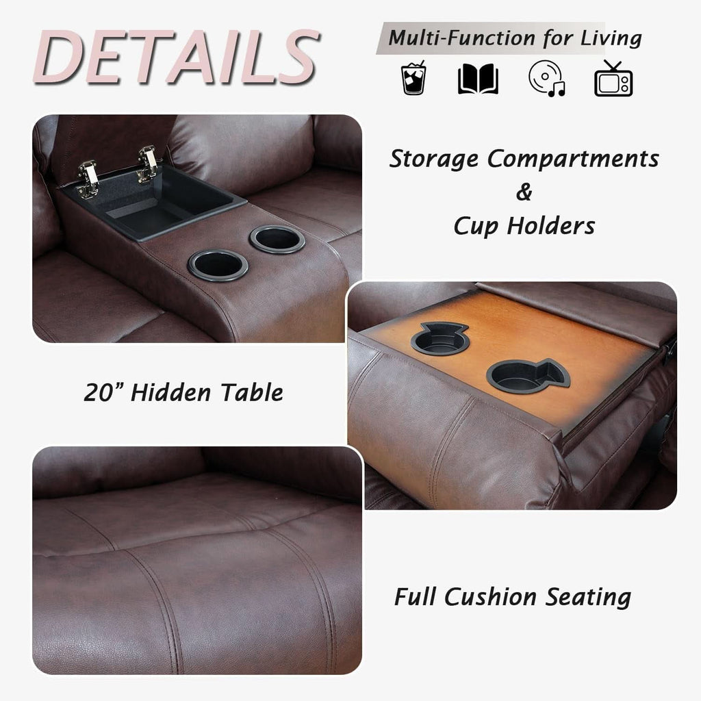 Brown Recliner Sofa With Pull Down Table Two Piece Set-2