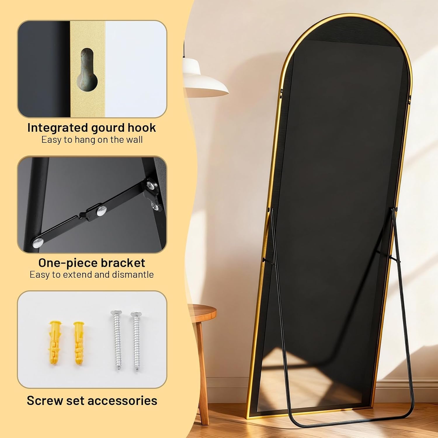 Architectural Full Length Floor Mirror 71x26 Goldtone-4