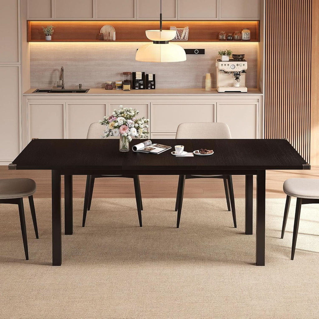 Black Extendable Dining Table 63 Inch For 4 To 6 Guests-2