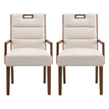Upholstered Dining Chairs with Armrests, Beige Fabric & Walnut Rubber Wood Frame, Set of 2