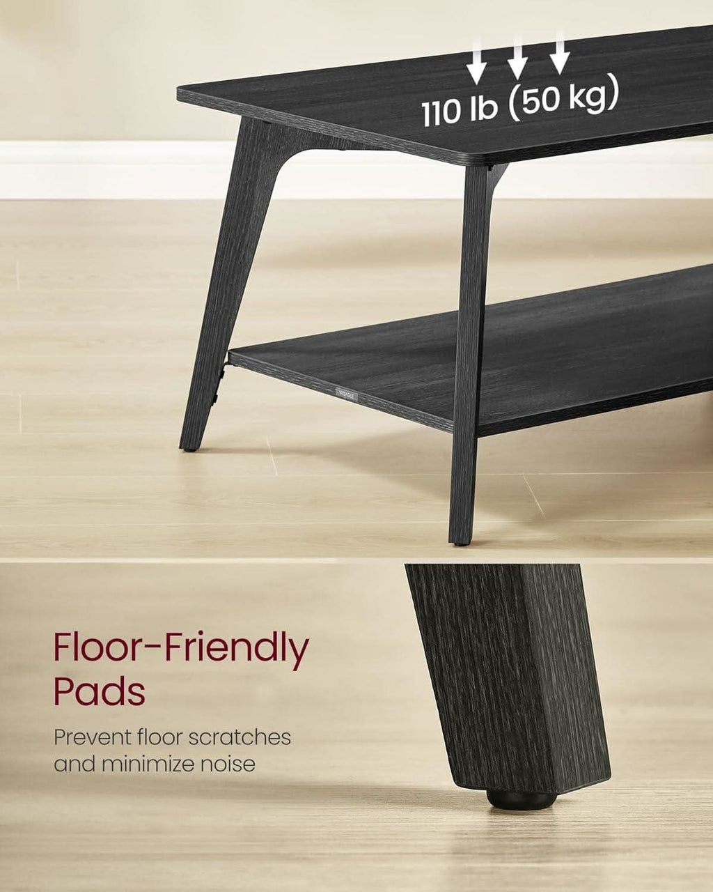 MAEZO Charcoal Gray Two Tier Coffee Table Rectangular