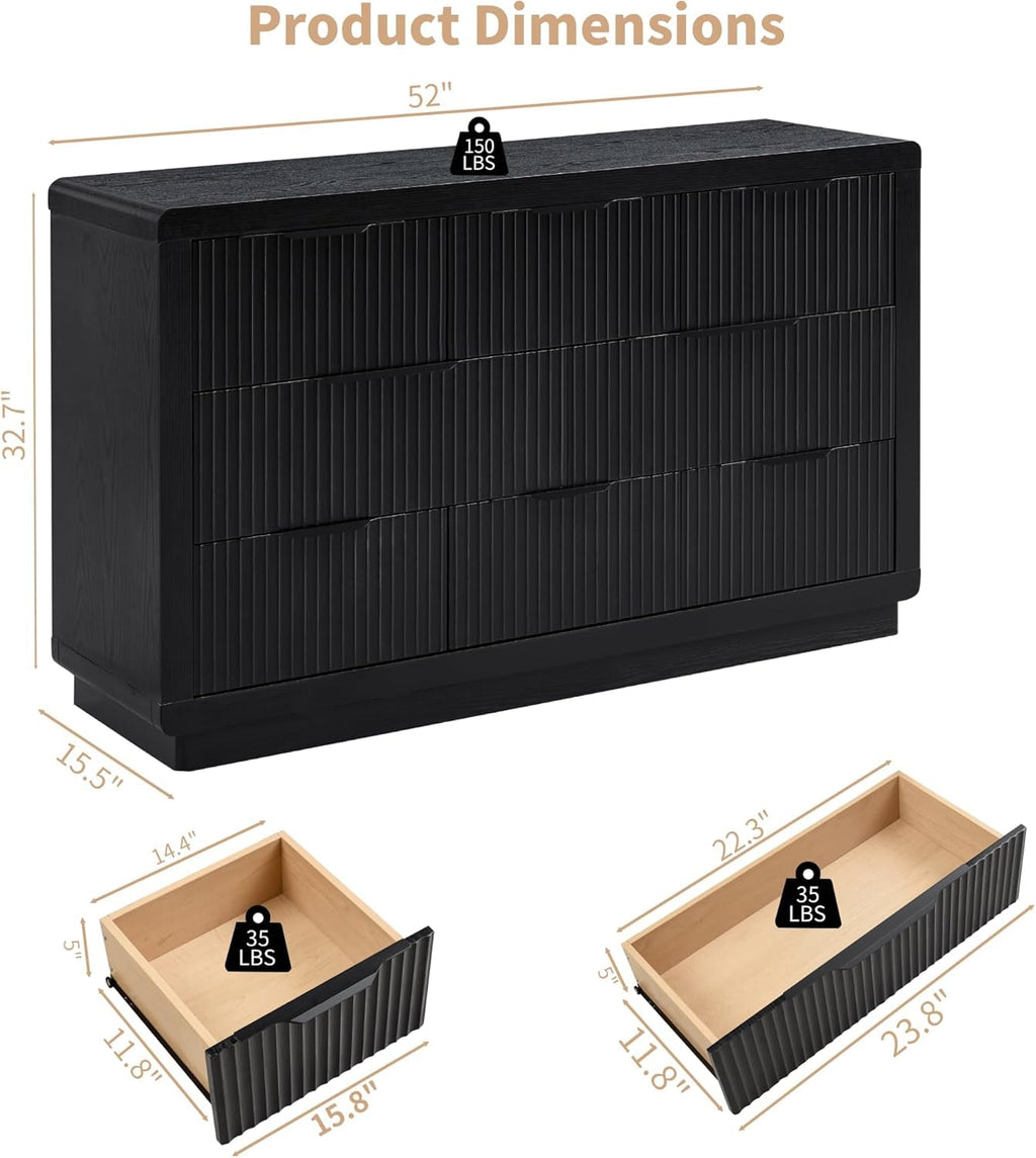 Charcoal Textured Fifty two Inch Eight Drawer Dresser