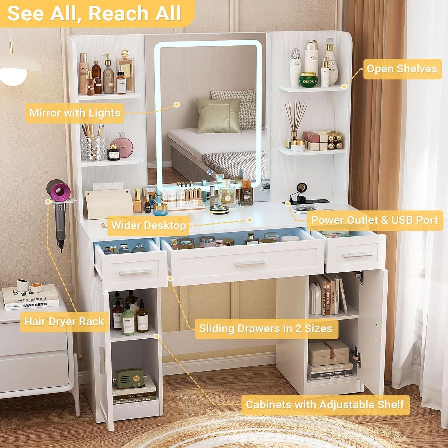 Vanity Desk 42 Inch ChromaticIllumination LED Mirror-3