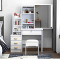 4 Drawer Vanity Desk with Vanity Mirror with Lights and Table Set