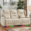 RV Power Leathaire Fabric Recliner Sofa Beige Wallhugger-0