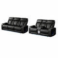 Fortuner Power Reclining 2Pc Living Room Set in Black Faux Leather with LED Lights, Massage Function, Bluetooth Speakers and Wireless Charging