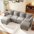 106-Inch U-Shaped Modular Sectional Sofa with Ottoman, Grey Chenille-0