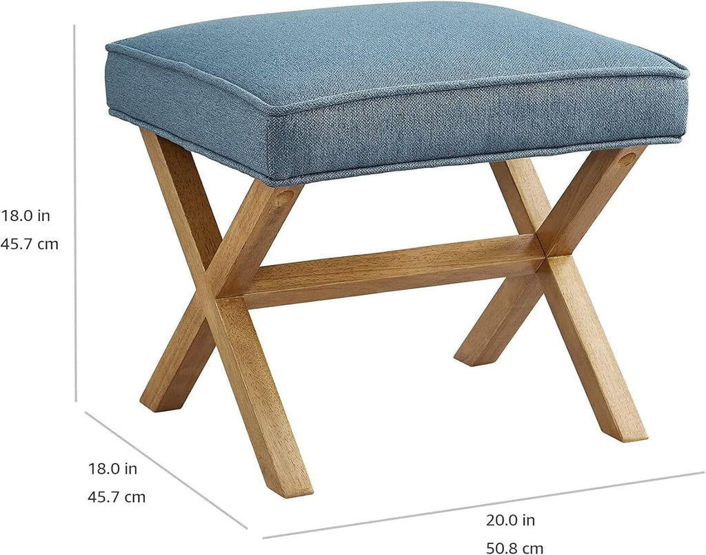 Indigo Blue Upholstered Ottoman Foot Stool 20Wx18Dx18H-2