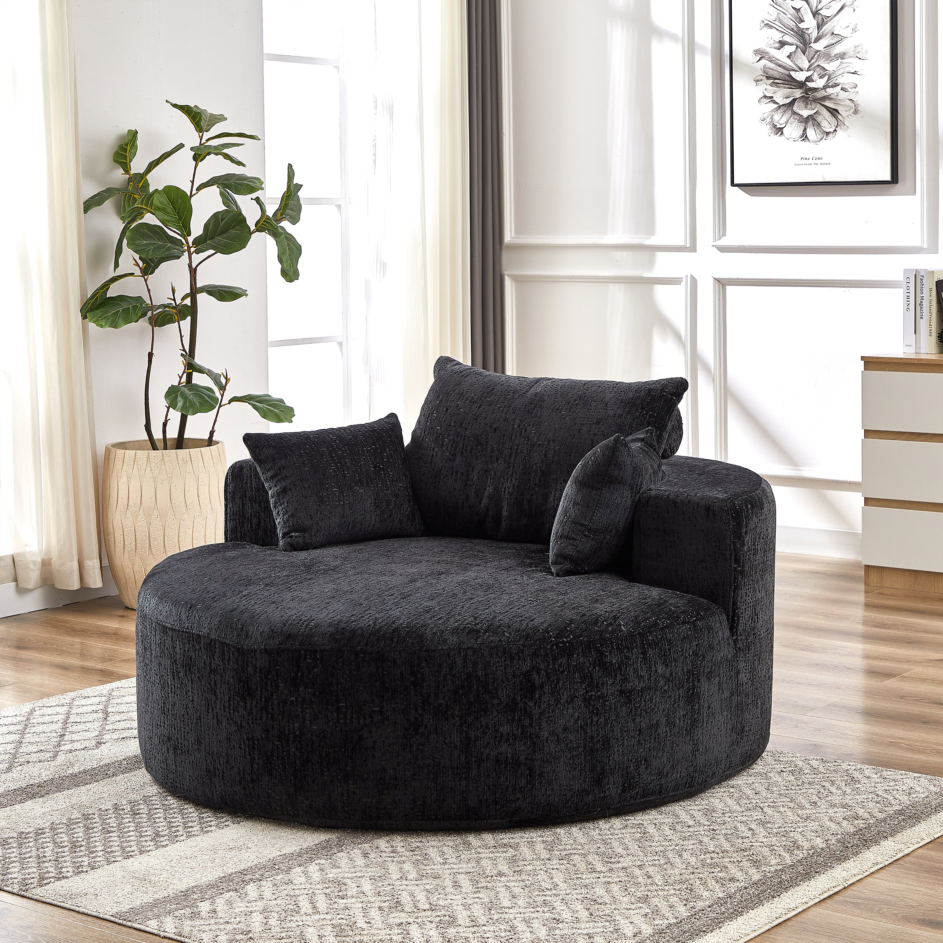 55'L Polyester Sponge single sofa,No Assembly Required,Fluffy Modern Sleeper Chair for Living room, Bedroom, Lounge and Projection Room(Not a swivel chair.)