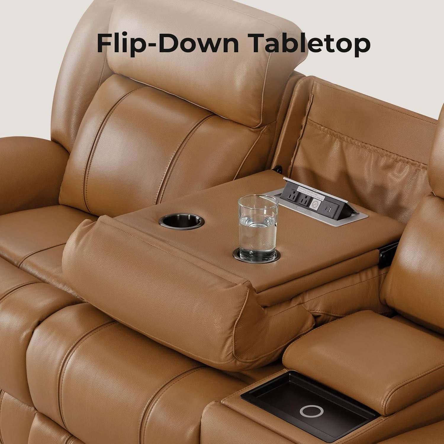 Leather Power Recliner Sectional Featuring USB Ports-3