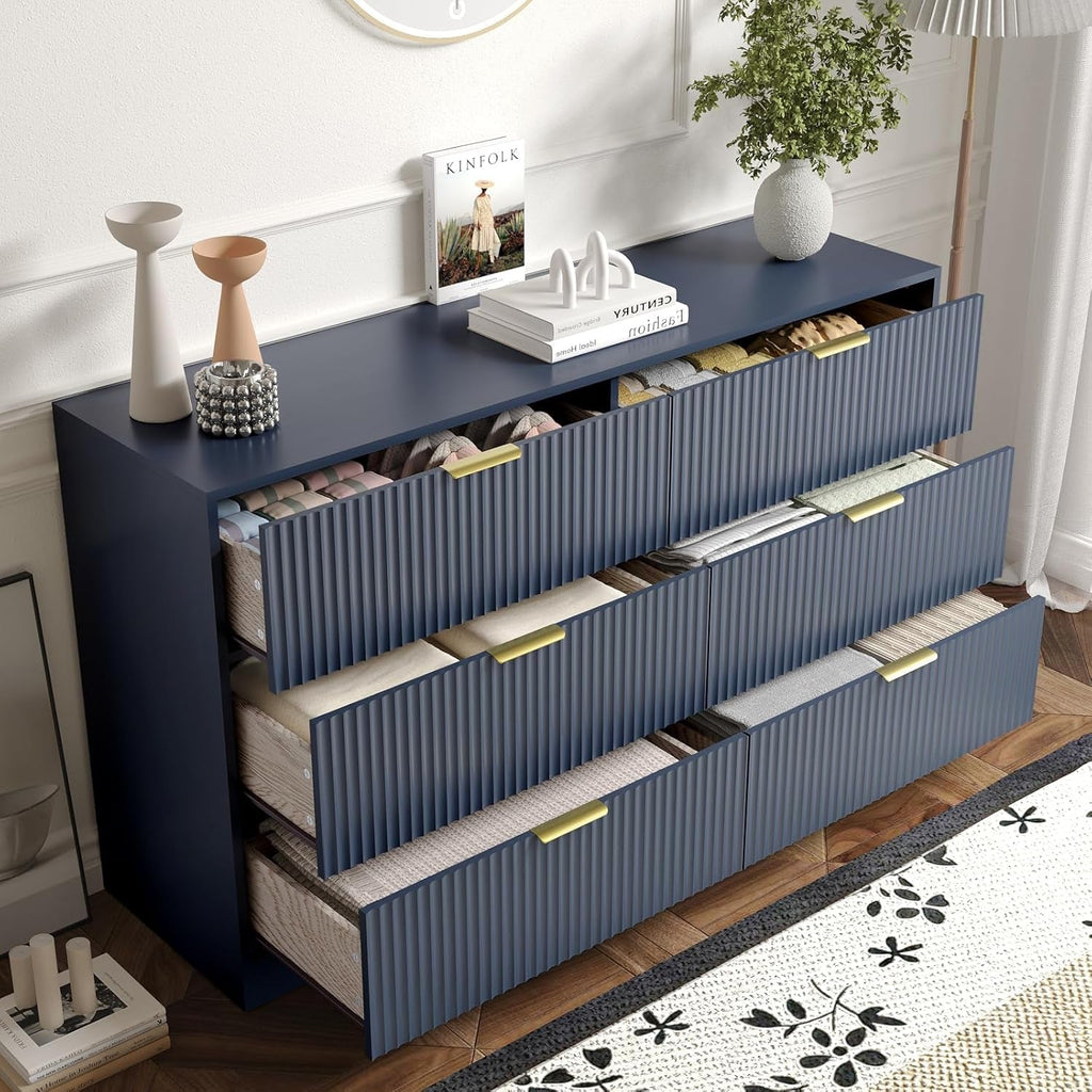 Blue Fluted Dresser With Spacious Storage Solution