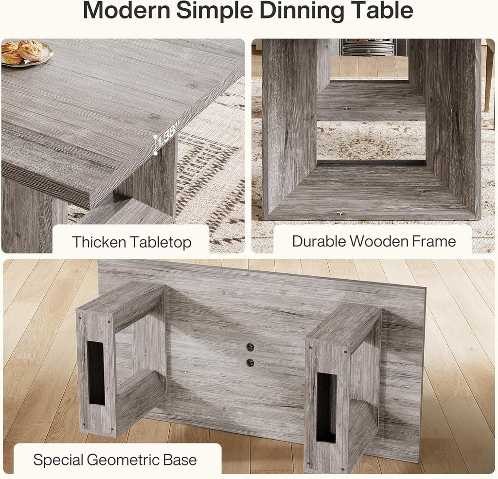 63 Inch Grey Farmhouse Dining Table Geometric Frame