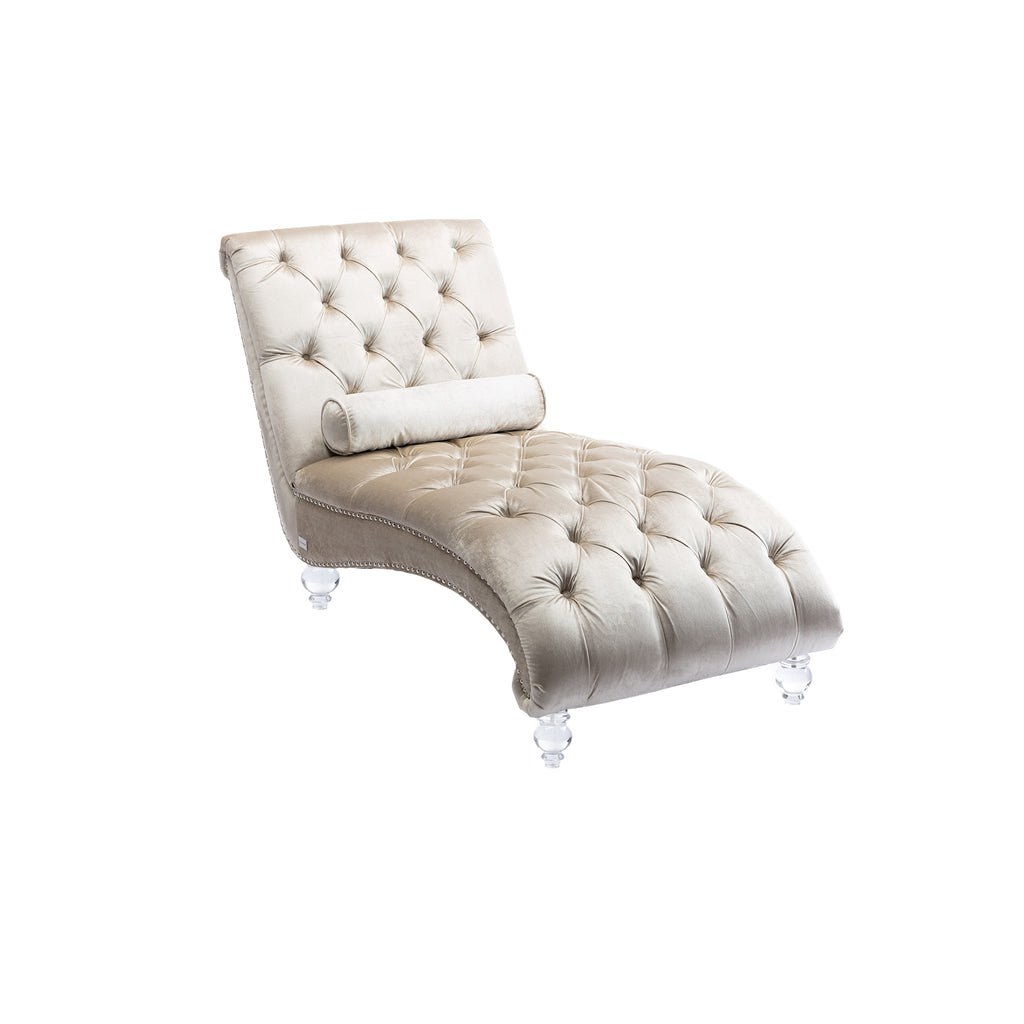 Beige Velvet Chaise Lounge