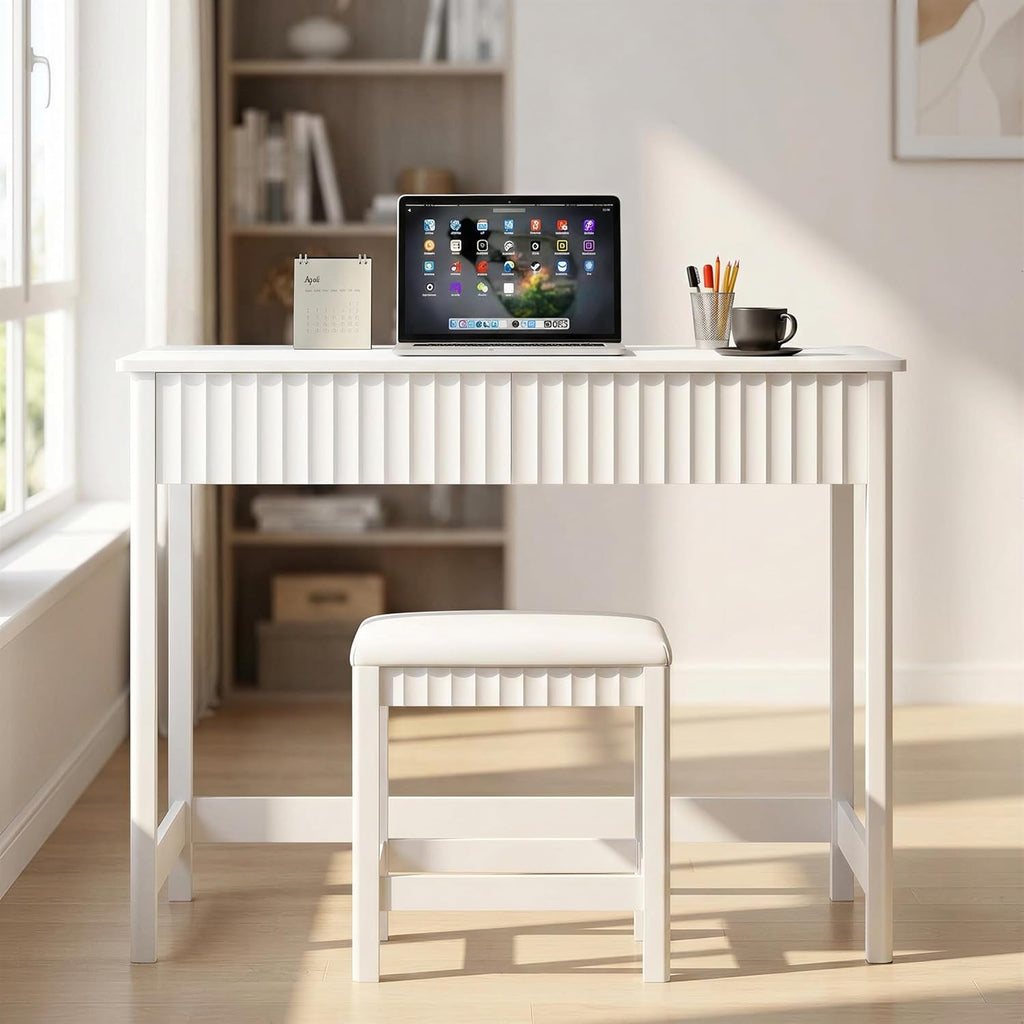 Forty Inch White Makeup Vanity Desk With Drawers And Stool-2