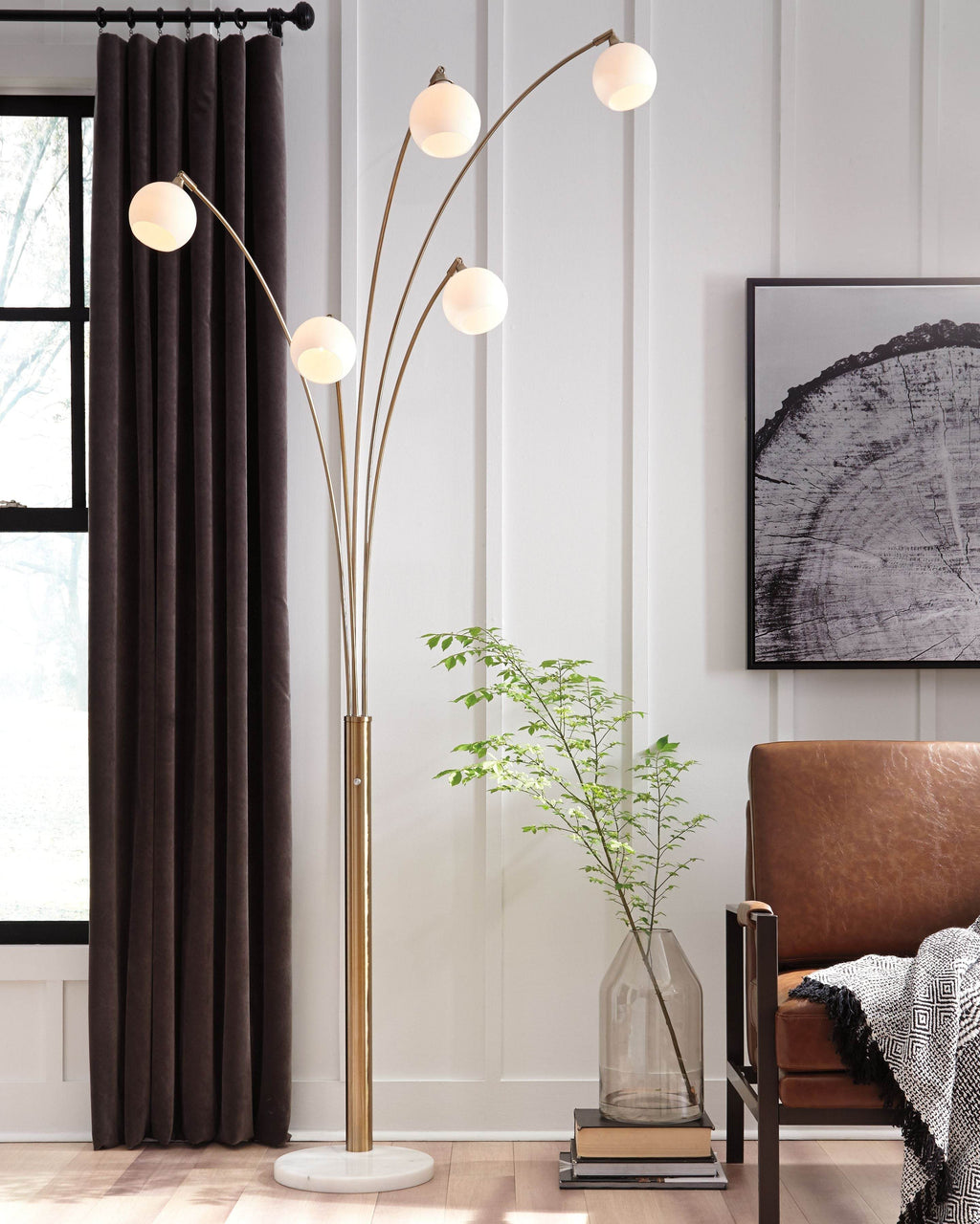 Taliya - Metal Arc Lamp  - Champagne / White-2