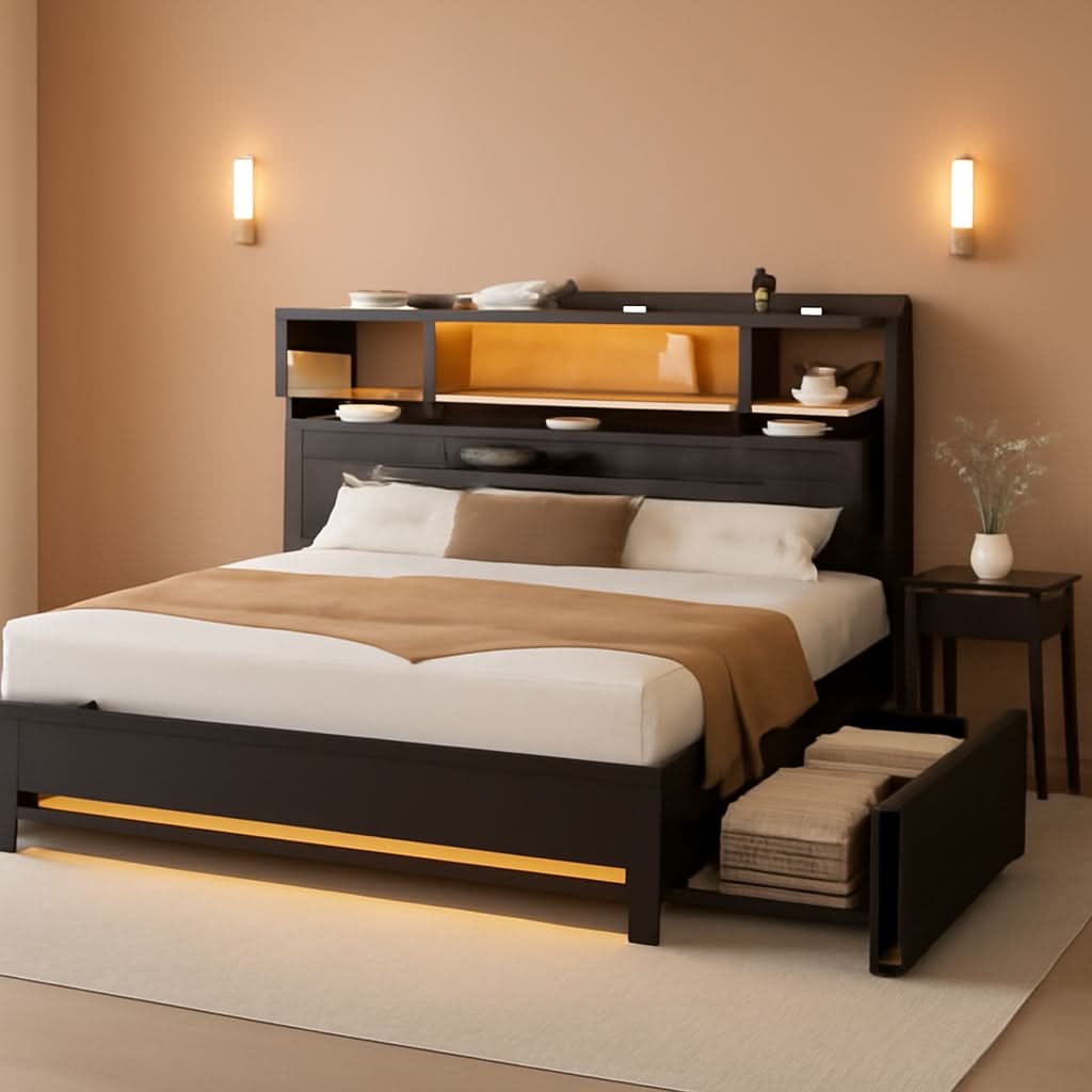 King Size Velvet Microfi ber Black Upholstered Bedroom Frame-0