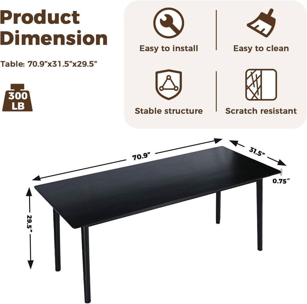 70 Inch Black Solid Oak Dining Table For 6 To 8 People-1