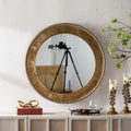 31.3' Gold Textured Round Wall Mirror - Iron Frame & MDF Back Decorative Mirror, Boho Accent Mirror for Living Room/Bedroom