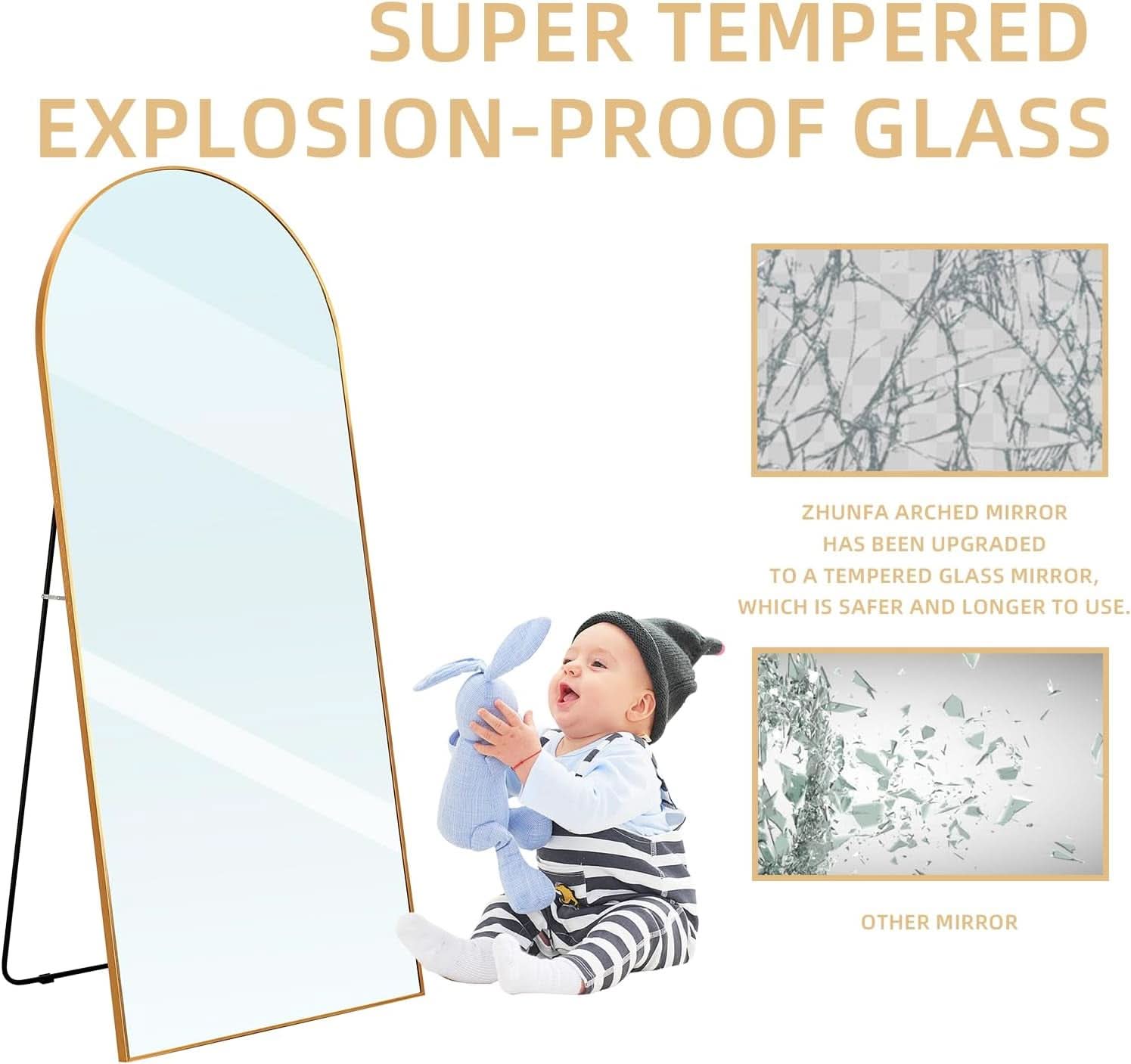 Arched Full Length Mirror 71x32 Inches Gold Aluminum Floor-3