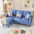 Blue Upholstered L Shaped Movable Sectional Couch Ottoman-0