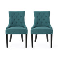 Dining Chair Set of 2 with Upholstered Diamond Tufting and Espresso Birch Legs, Teal