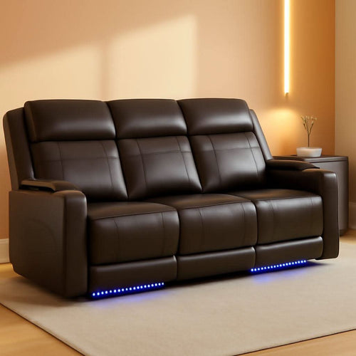 Brown Power Recliner Sofa Featuring Adjustable Headrest-0