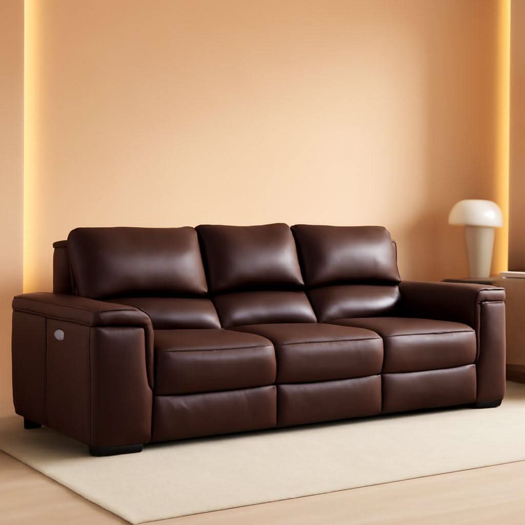 Garnet Leather Power Recliner Sofa Adjustable Headrest-0