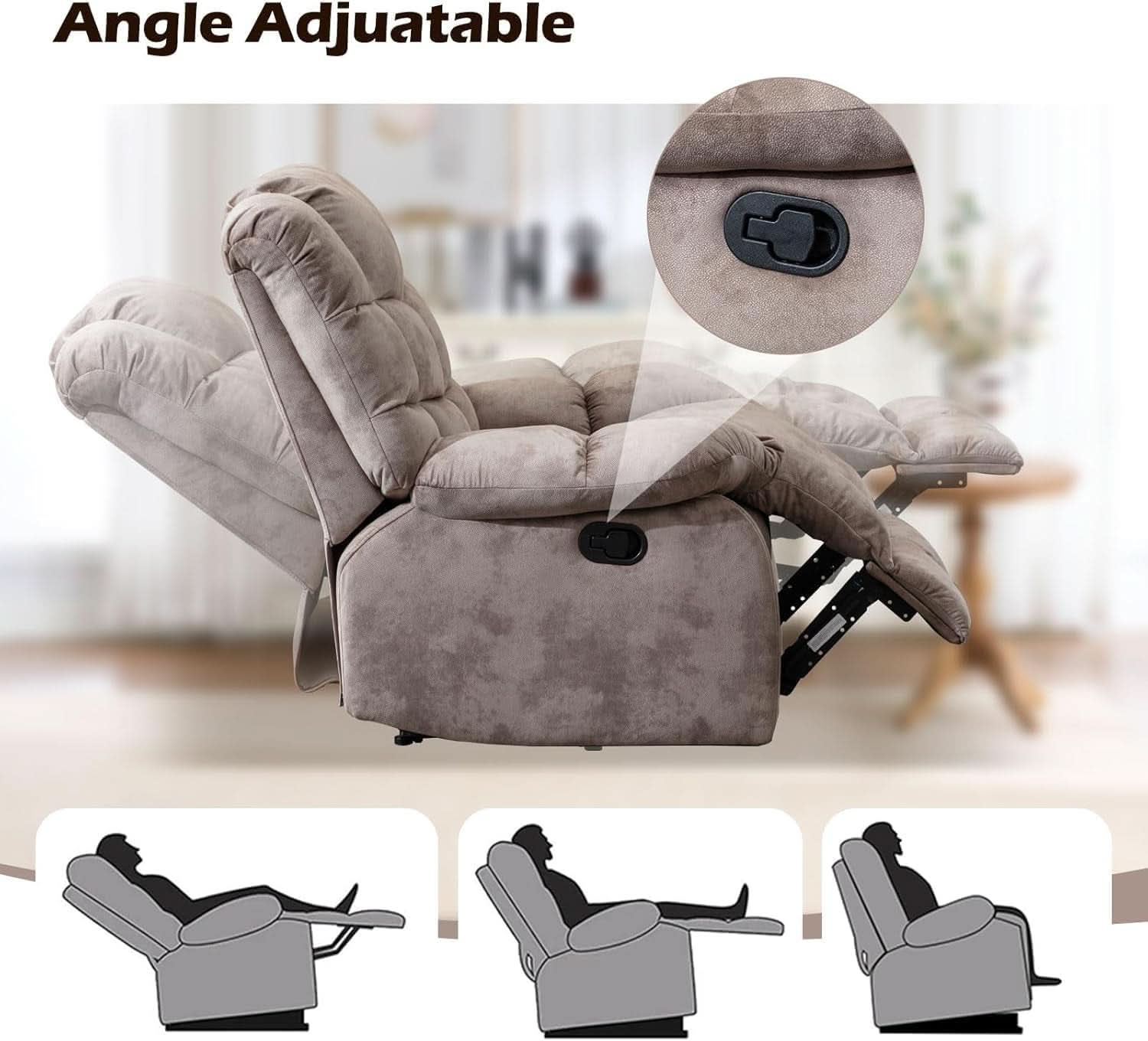 Manual Recliner Sofa Set Memory Foam Cushions Brown-3