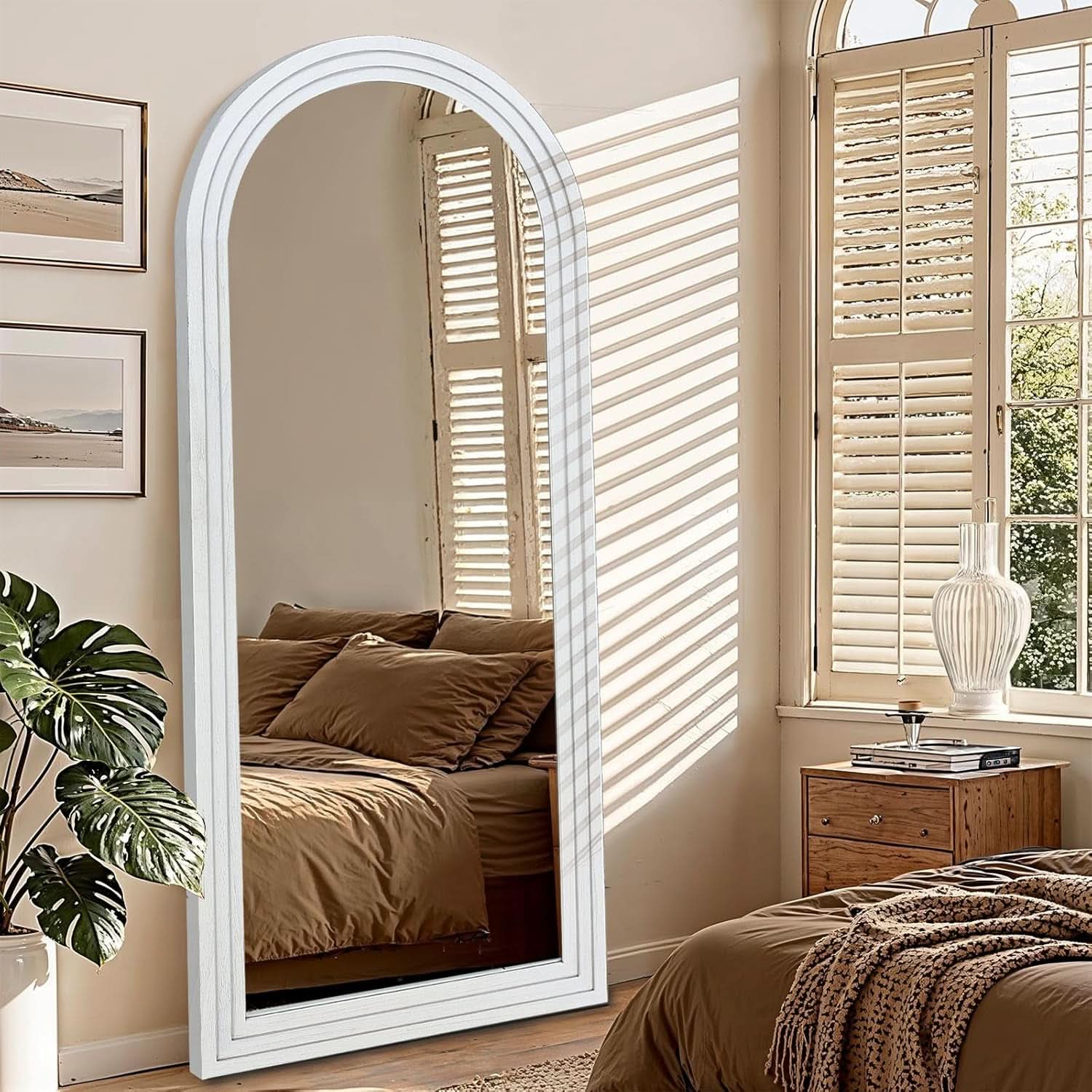 71x30 Full Length Arched Mirror Handcrafted Rustic White