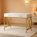 41 Inch White And Gold Computer Desk With 2 Drawers-0