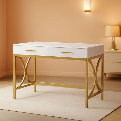 41 Inch White And Gold Computer Desk With 2 Drawers-0