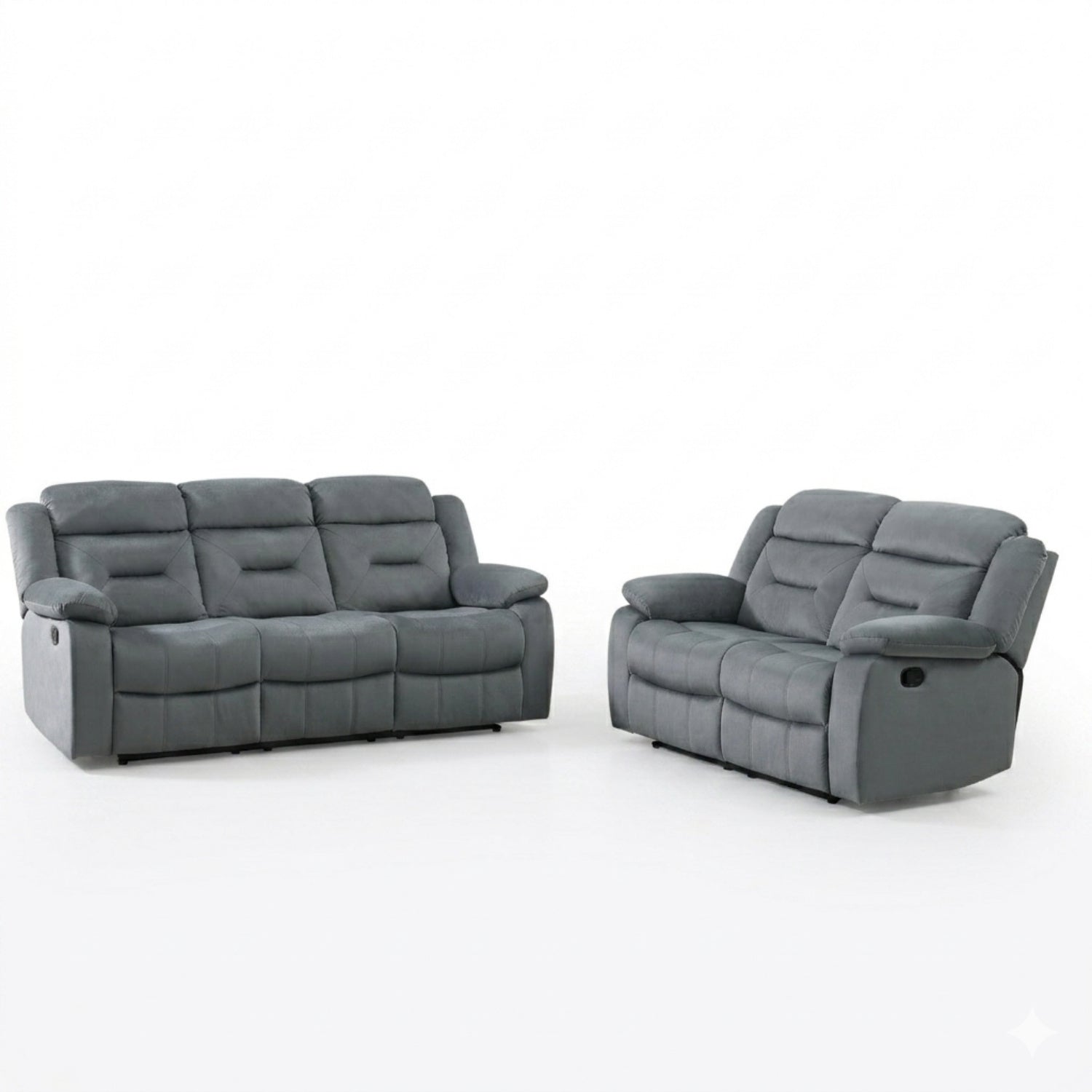 Contemporary Dark Gray Velvet 2pc Living Room Set with Pillow Arms, Headrest, and Vertical Tufting Sofa & Loveseat