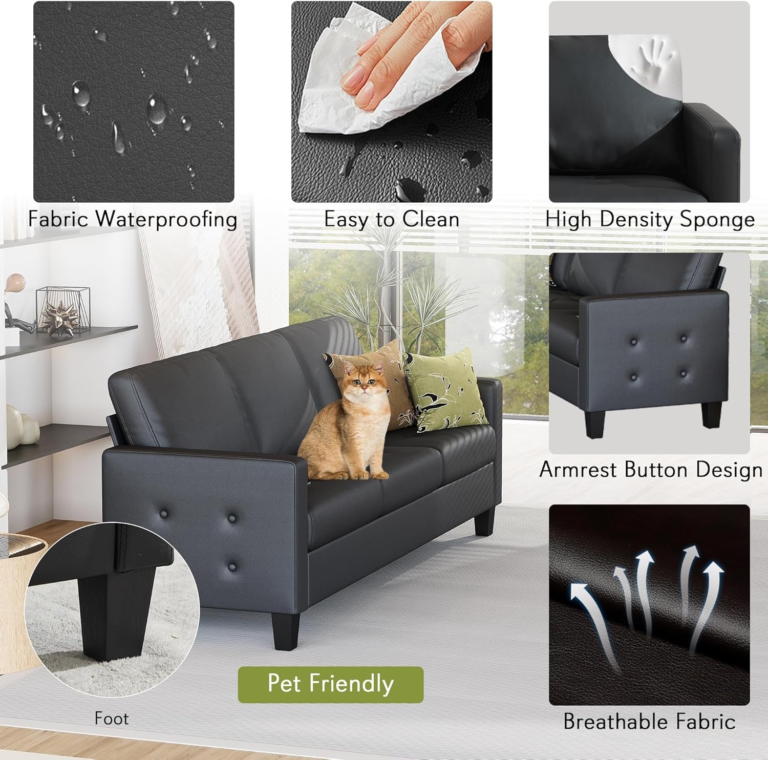 Black Seventy ThreeInch Three Seater Sofa For Living Room-3
