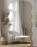Wavy FullL ength Floor Standing Mirror Gold 76x34 Inches-0