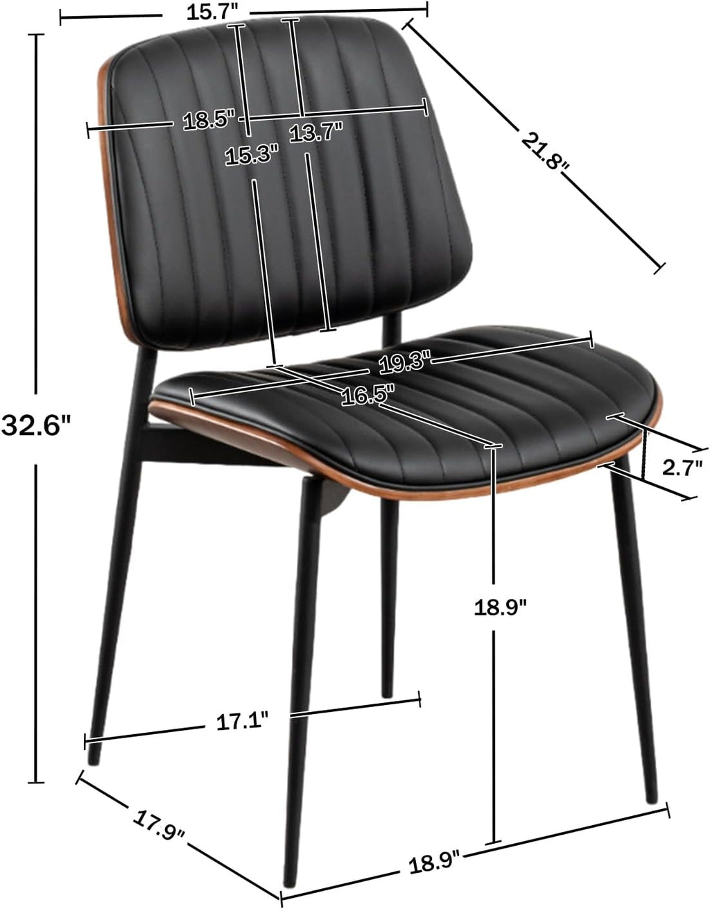 Walnut Faux Leather Adjustable Dining Chair (Set of 2)