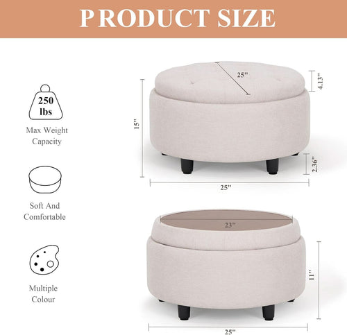 Beige Storage Ottoman