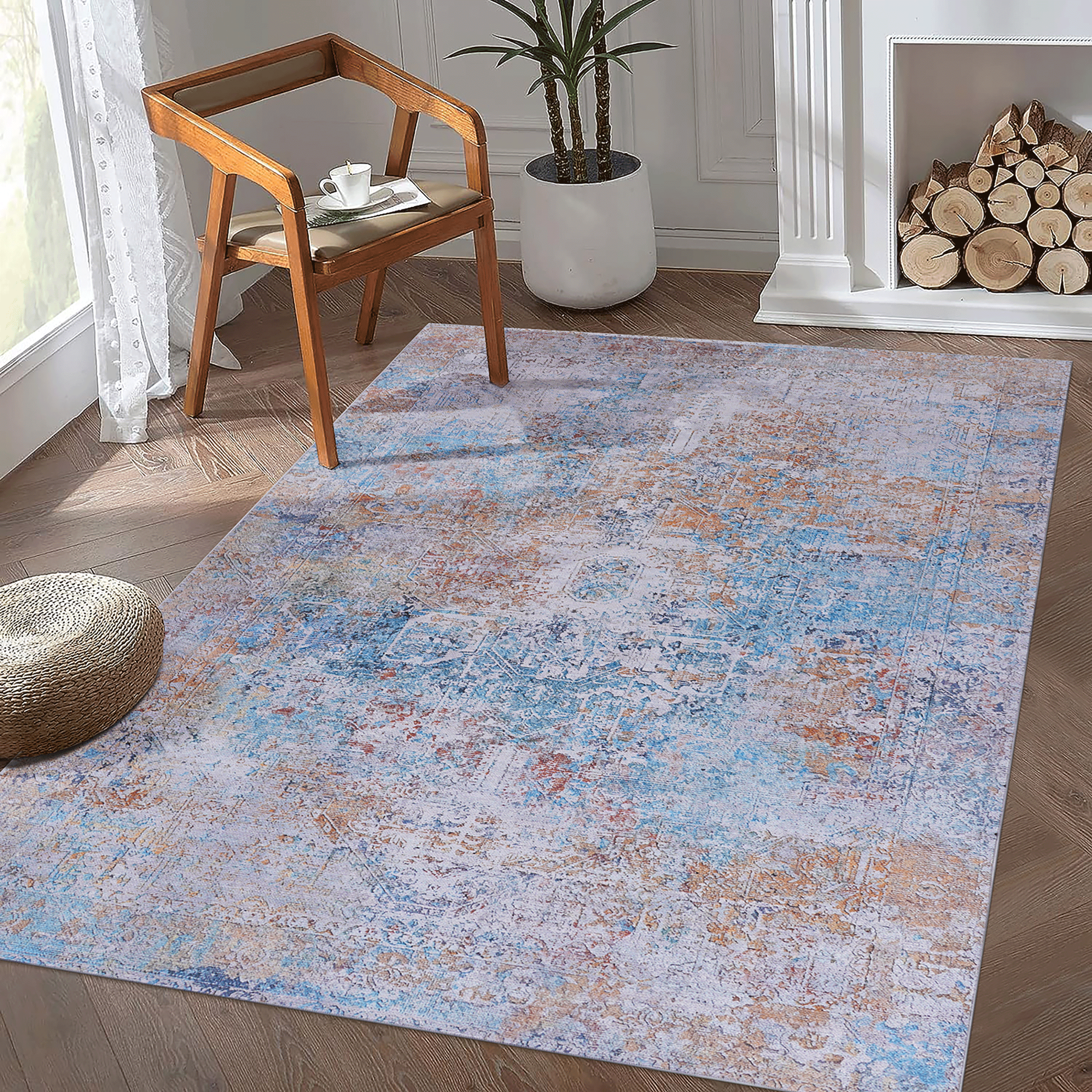 MAVAL Yellow Washable Rug 5x8 Area Rug (Yellow, 5' x 8')