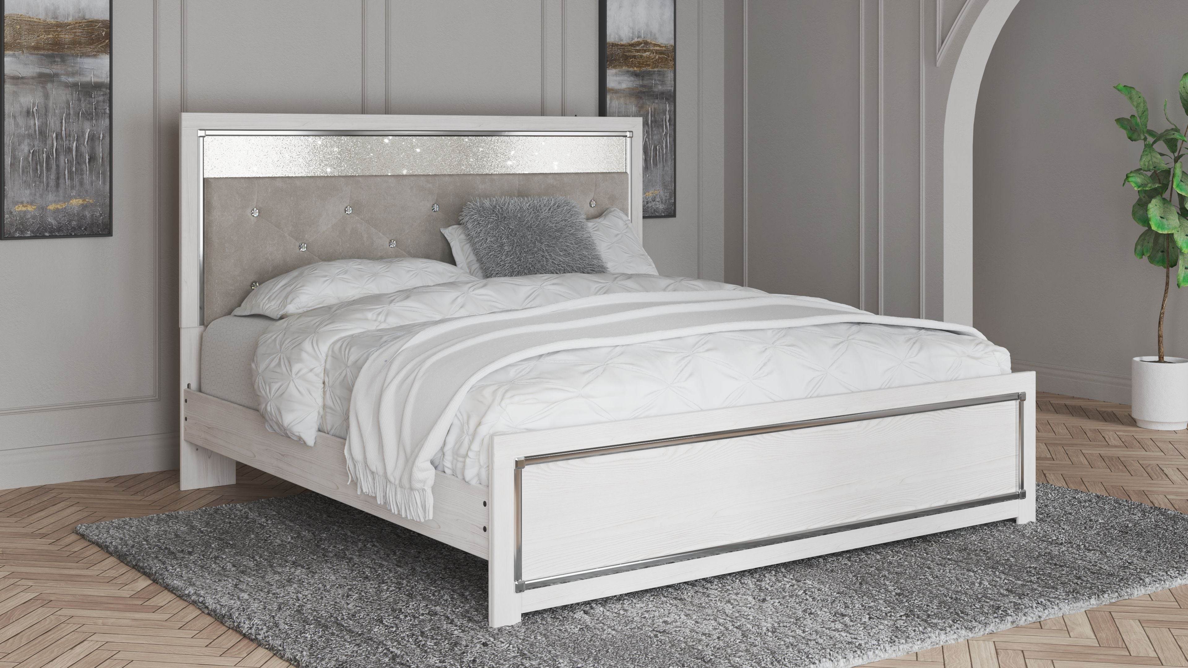 Altyra - King Panel Bed With Upholstered Headboard - White-1