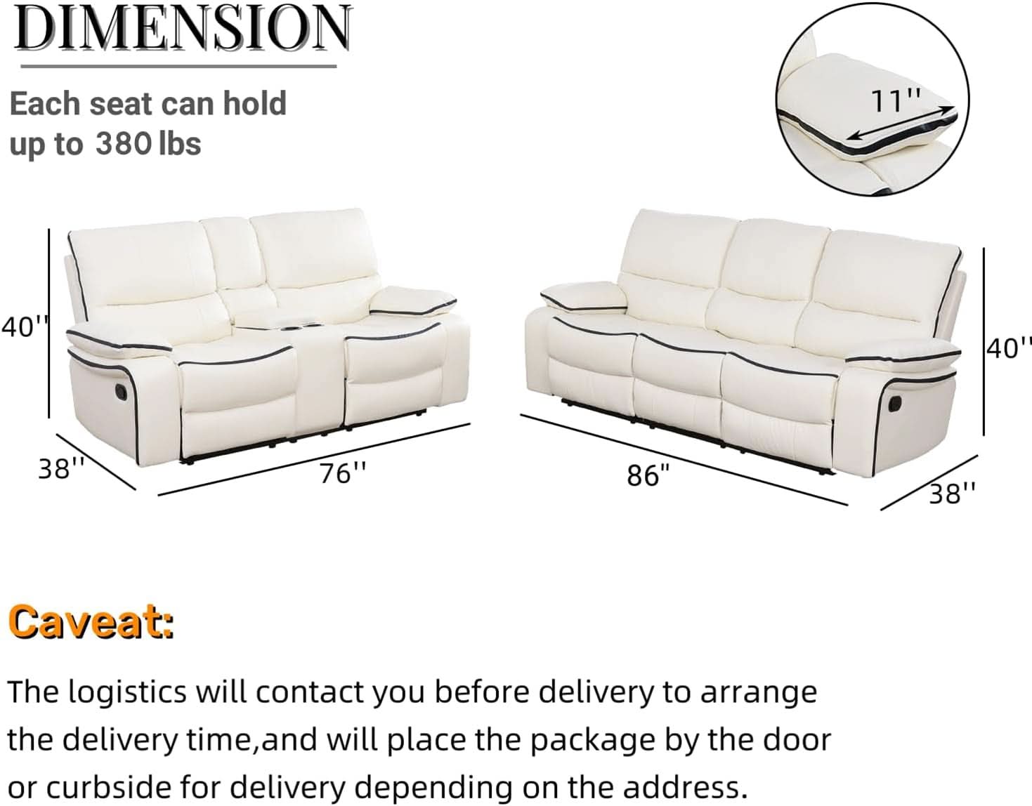 Leather Recliner Sofa Set With Storage Console White-1