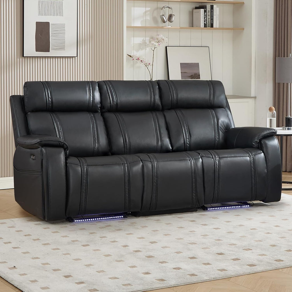 Black Leather Ambient Lighting Power Recliner Sofa-0