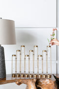 Glass Vial Flower Vase with Bronze Metal Frame