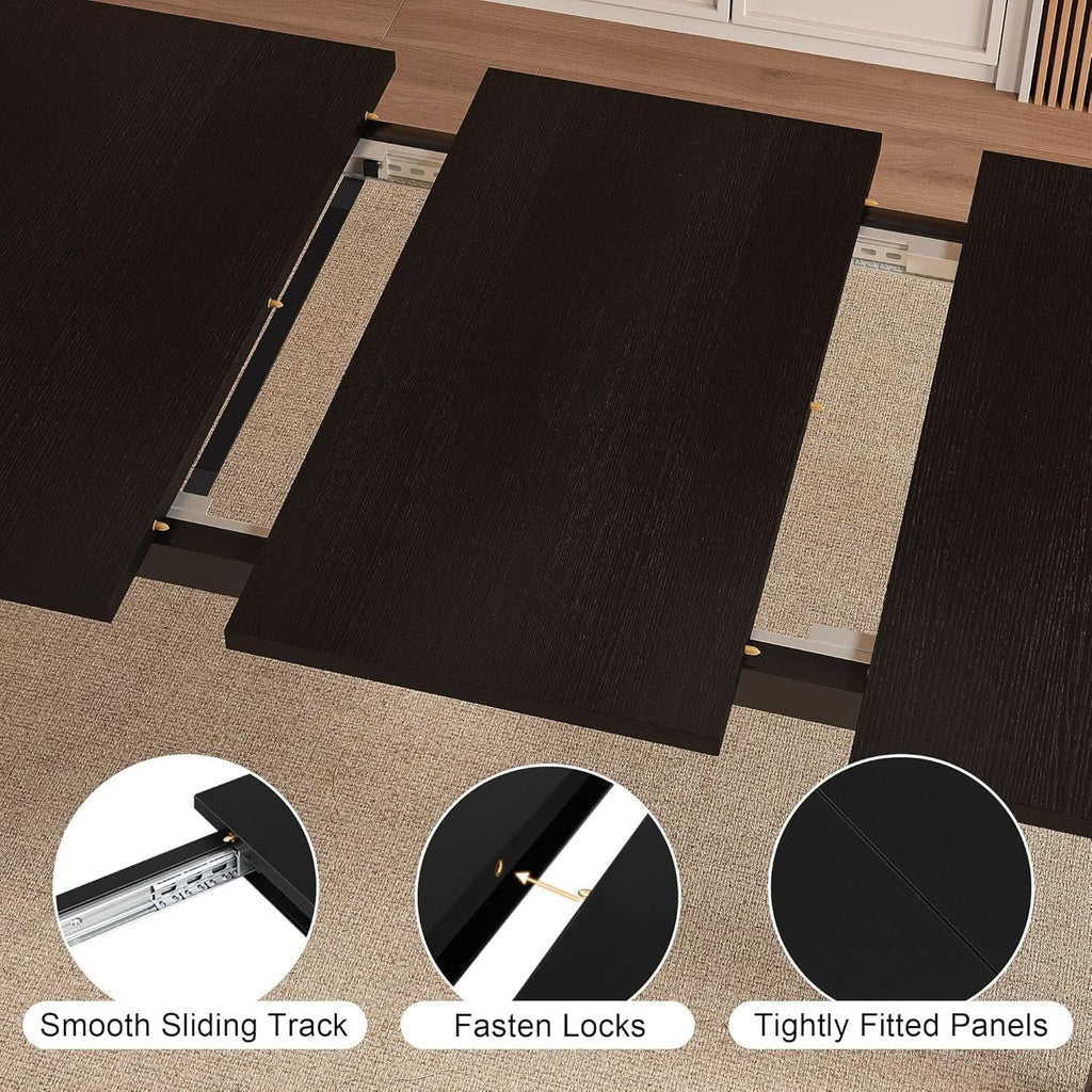 Black Extendable Dining Table 63 Inch For 4 To 6 Guests-4