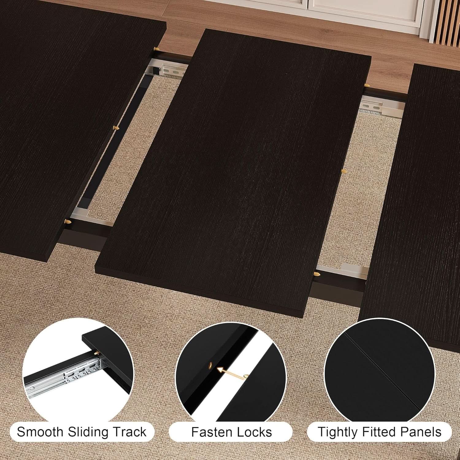 Black Extendable Dining Table 63 Inch For 4 To 6 Guests-4