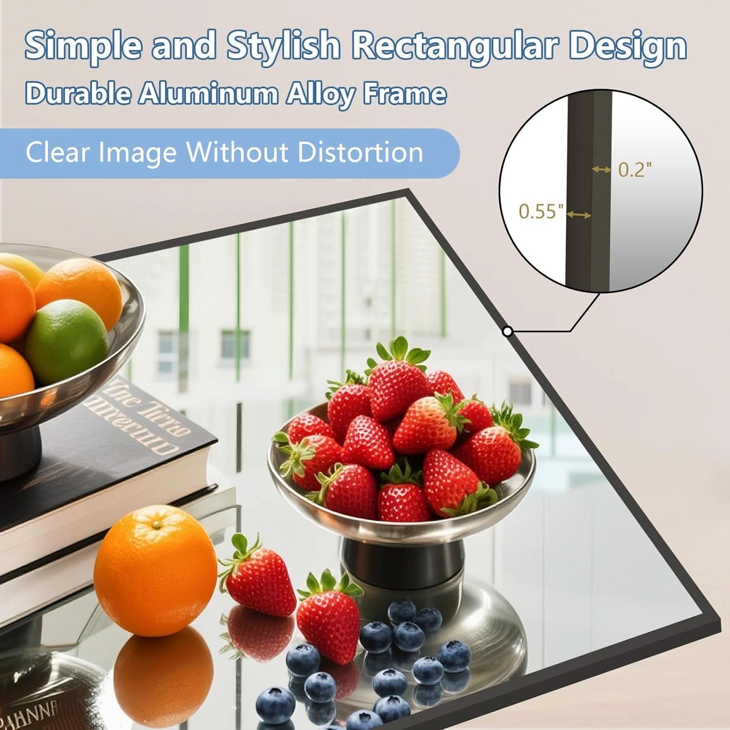 82X44Inch Oversized Floor Mirror Tempered Matte Black Glass-3