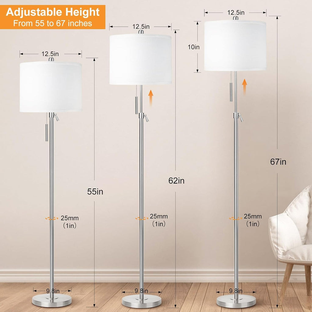 Brushed Nickel Height Adjustable Floor Lamp Dimmable
