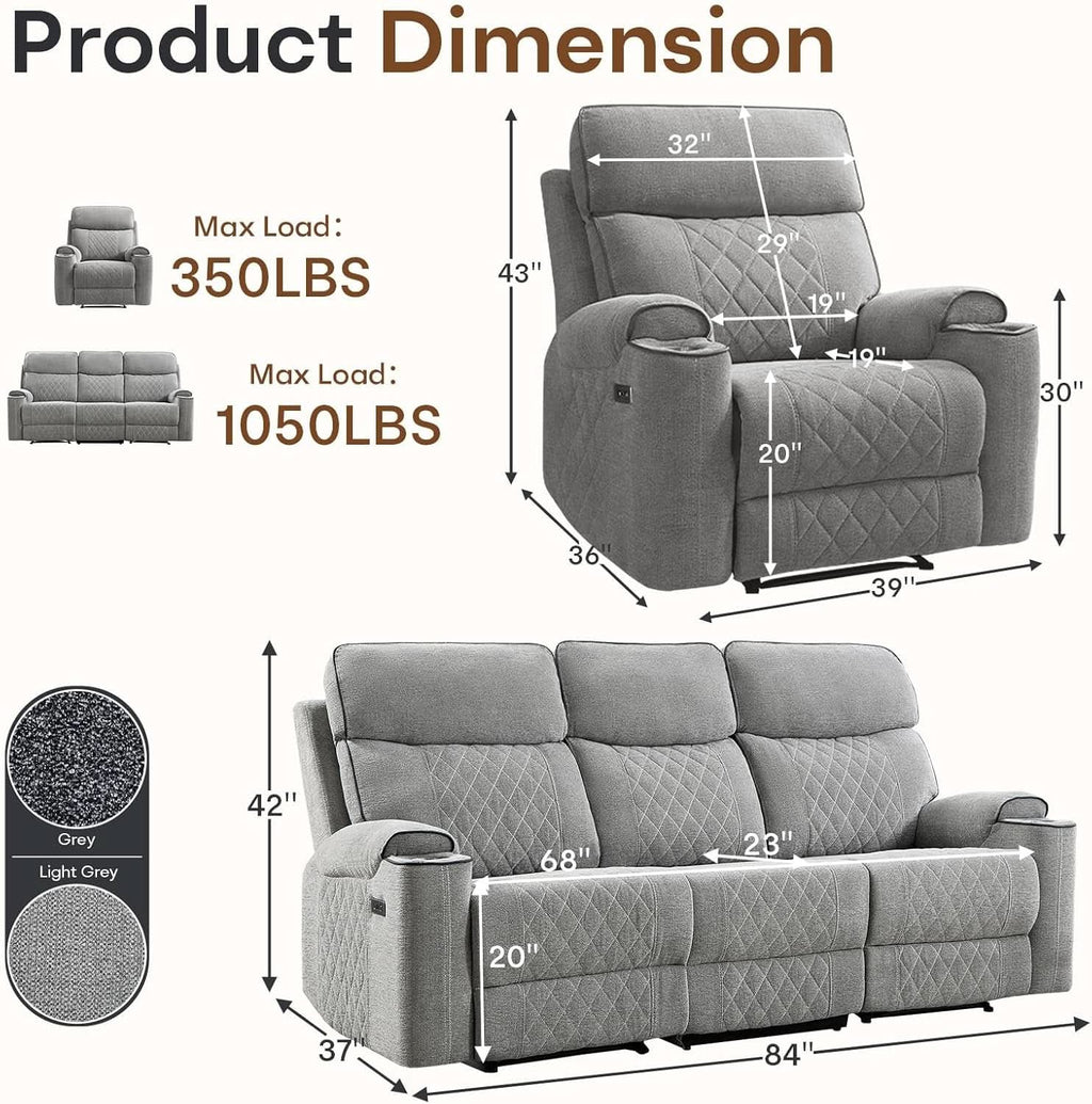 Light Grey Power Recliner Contemporary Sofa Collection-1