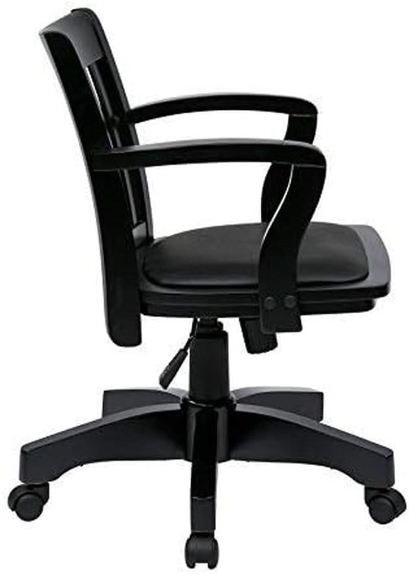 Deluxe Wood Banker Desk Chair Black Adjustable Height Tilt-3