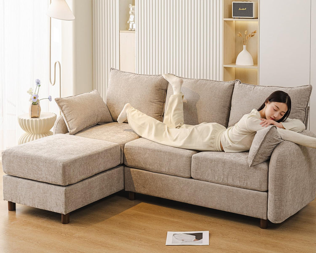 Eighty SixInch Length L Shaped Elegant Sectional Sofa Khaki-0