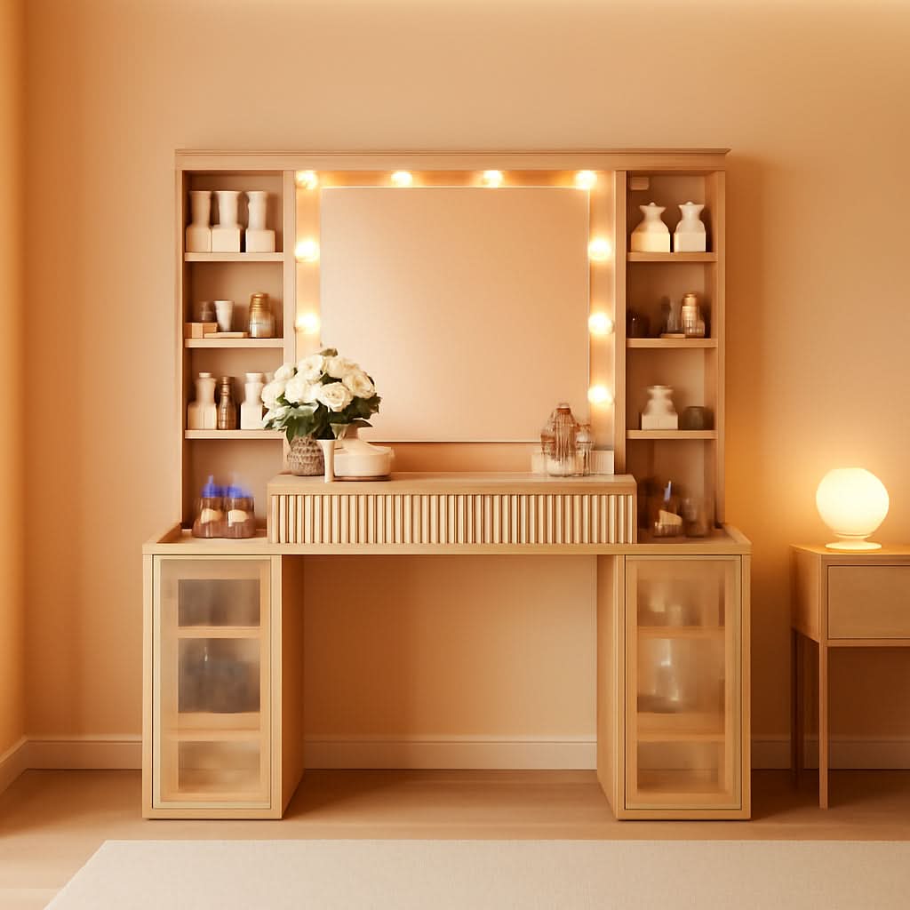 Oak Fifty Six Inch Ultra Luxurious Makeup Vanity Desk Lights-0