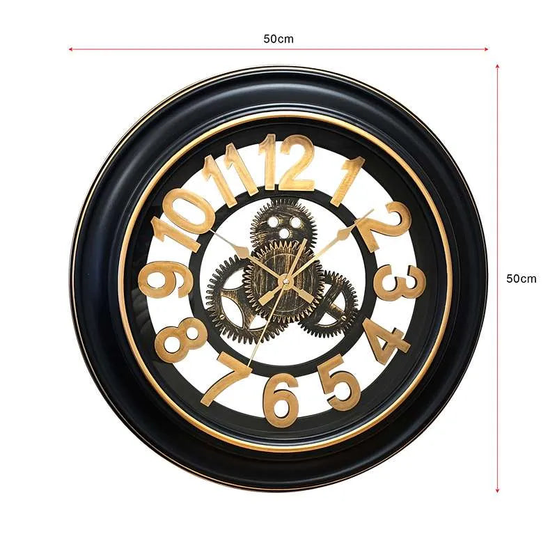 Antique Black & Gold Gear Wall Clocks-No Ticking Silent Clock ~5186-4